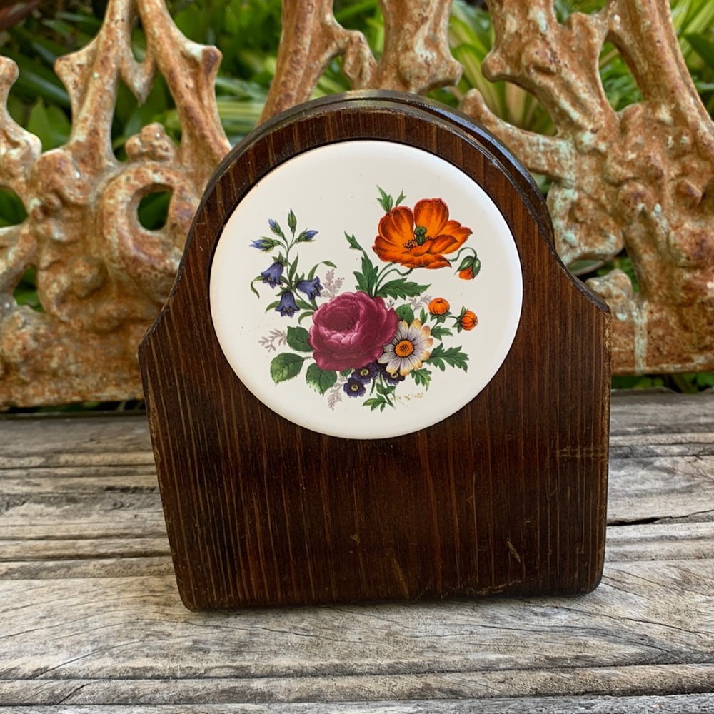 Vintage wooden paper towel holder / bill holder